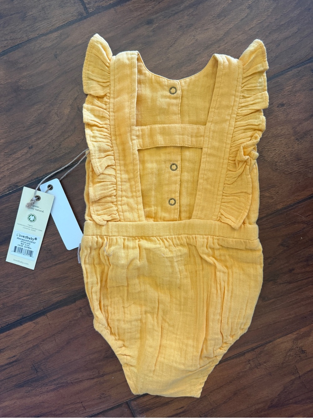 9-12m NWT L'ovedbaby Girls Organic Muslin Ruffle Bodysuit- Saffron Yellow - Picture 7 of 7